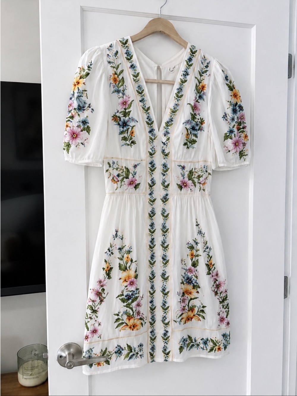 Calypso St. Barth Floral Print Puff Sleeve Button Front Mini Dress NWT Large